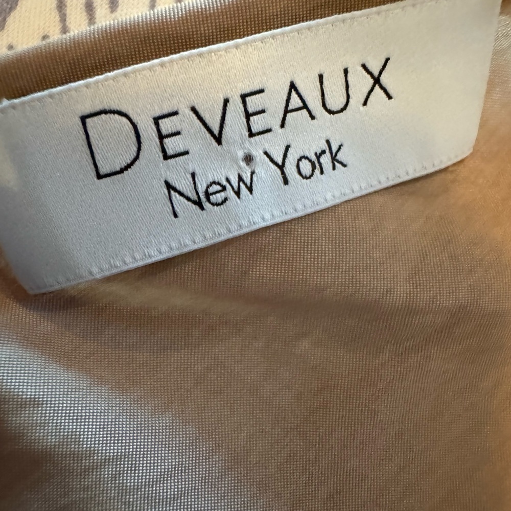 Deveaux New York Riley Beige Midi Dress Puff Sleeve Ruched Drawstring Waist L - Picture 7 of 9